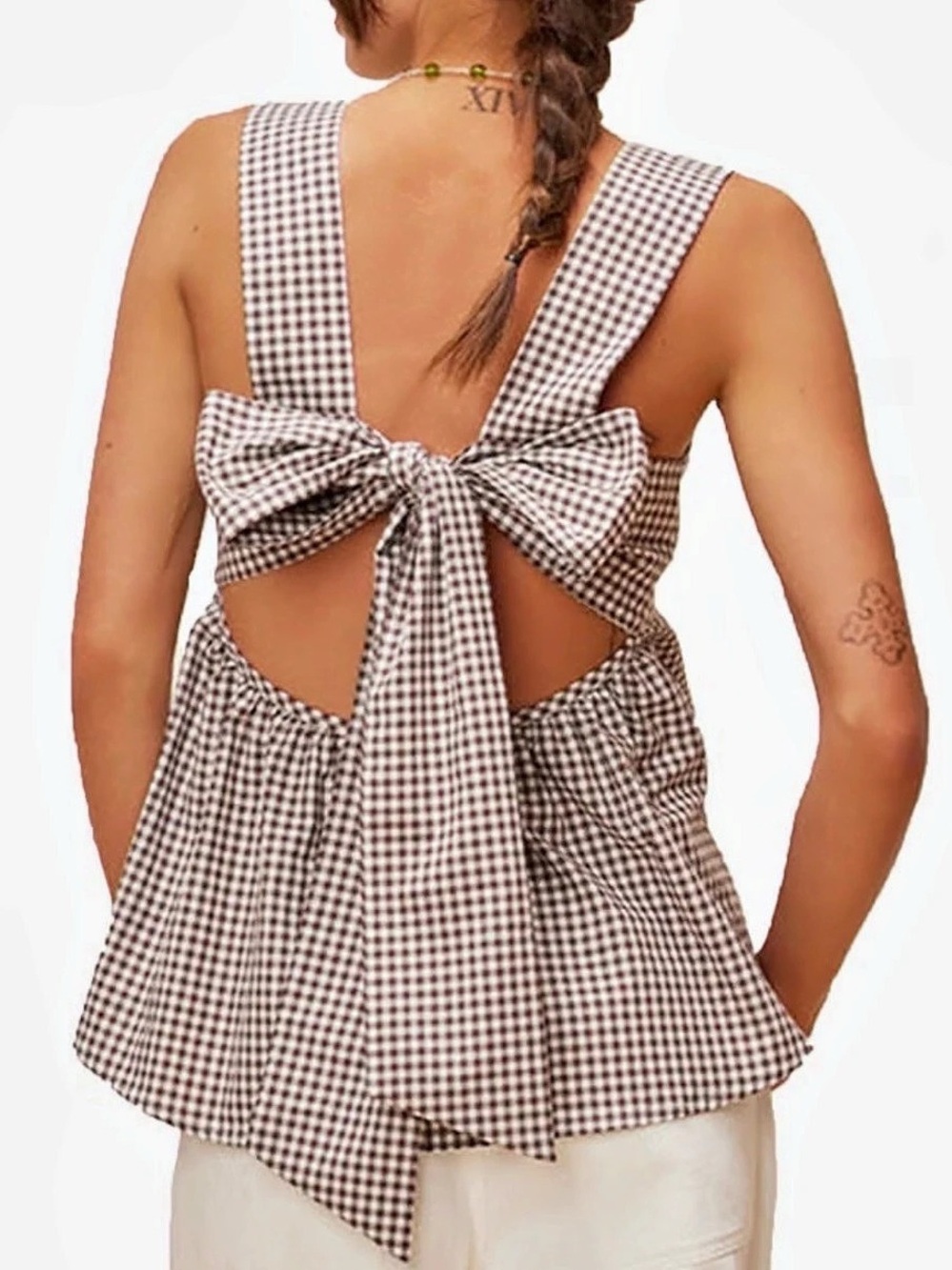 Open Back Top Gingham Tank Top Size Large